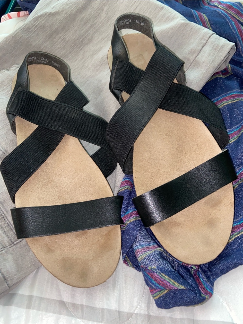 BRASH BLACK CORK SANDALS Elastic & Faux Leather Cute!